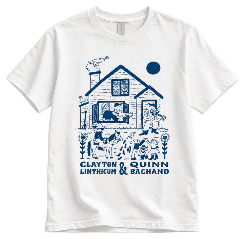 CLQB Amery T white T-shirt with blue illustrated artwork